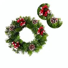 Guirlanda de Natal Verde 30cm com Pinheirinho– Enfeite Pinheiro Porta e Parede