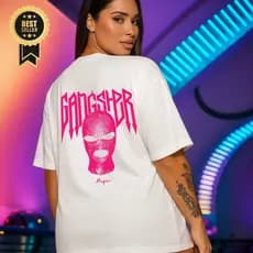 Camiseta Oversized Feminina Streetwear Algodão Pink Gangster BT