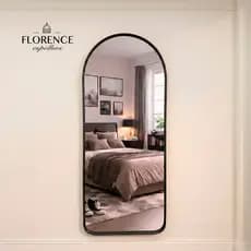Espelho Verona Oval Base Reta Corpo Inteiro Com Moldura em Couro Premium 120x50 Sala Quarto