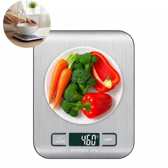 Balança Digital de Cozinha Inox alta precisão escala de 1g a 10kg com Visor digital Pilhas Inclusas
