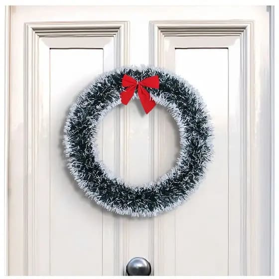 Guirlanda Natalina Simples Branco Nevada Festão Laço Vermelho 30cm Natal