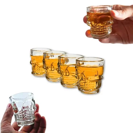 Kit 4 Copos De Vidro Shot Dose Tequila De Caveira 50ml