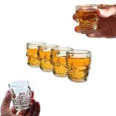 Kit 4 Copos De Vidro Shot Dose Tequila De Caveira 50ml