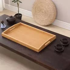 Bandeja Com Alça Retangular Bambu Café Churrasco Decoração 38cm