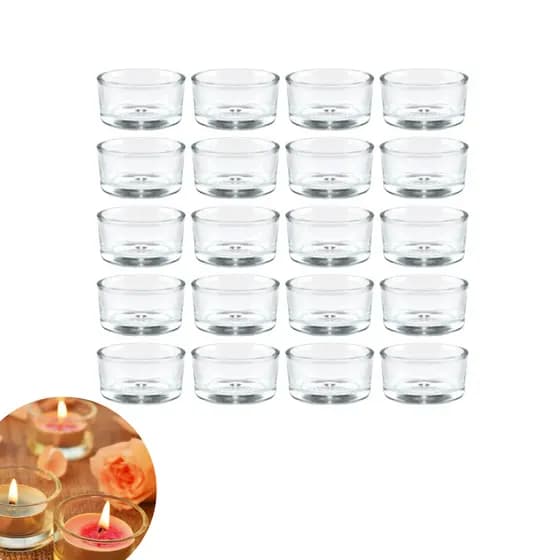 Kit 20 Castiçal De Vidro Porta Vela Transparente Redondo