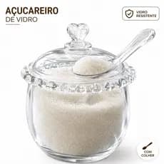 Açucareiro de Vidro Cristal com Colher 250ml Borda Coração Lyor