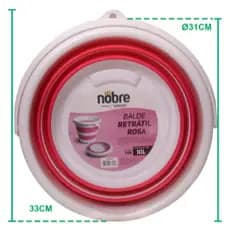 Balde Dobrável Retrátil Flexível 12L Silicone com Alça Branco com Rosa