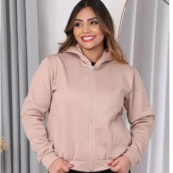 Moletom Feminino com Capuz e Bolsos Laterais com Zíper Frontal Quentinho Estiloso para Moda Inverno