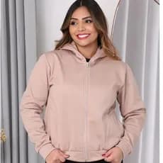 Moletom Feminino com Capuz e Bolsos Laterais com Zíper Frontal Quentinho Estiloso para Moda Inverno