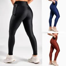 Kit 3 Calça Legging Feminina Suplex Cintura Alta Com Bolso