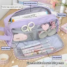 Porta-Lápis Kawaii Bonito Grande Capacidade 3 Camadas Com Caixa De Broches Para Estudantes De Volta Às Aulas Papelaria C