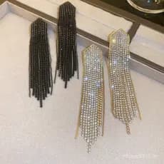 Brincos Longos De Gota De Borla Para Mulheres Em Forma De Strass Cor Preto Acessórios De Moda
