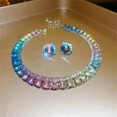 Colar De Cristal De Luxo Conjunto De Brincos Rosa ABcolourful Necklace for Women Weddings Party Jewelry Sets Acessórios