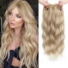 Toppers De Cabelo 60cm 7 " X7 " Cabelos Ondulados Para Mulheres Com Perucas Desbastado Peças-Louro Champanhe