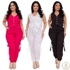 Conjunto Alfaiataria Feminino Calça Jogger e Cropped Colete Elegante Cores Moda Feminina