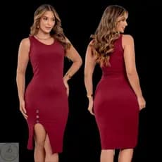 Vestido Midi Canelado Regata com Fenda e Botões Tubinho Justo Moda Blogueira Moda Verao Elegante