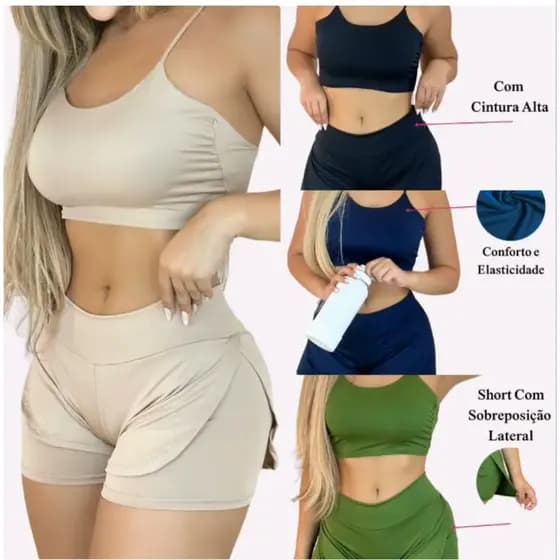Conjunto Fitness academia short e top poliamida zero transparencia, chave