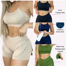 Conjunto Fitness academia short e top poliamida zero transparencia, chave