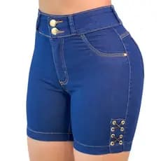 Short Jeans Feminino Premium Ilhós com Lycra Bermuda Modelos Levanta Bumbum Moda Verao, Lolika Modas