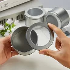 Caixa de lata com visor para bolo de mousse, pote para guardar joias, lata vazia para assar sobremesas, tiramisu, caixa