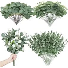 5/10/20 Pçs Folhas De Eucalipto Artificial Hastes Em Massa Prata Dólar Folha Picaretas Planta Flores Falsas Para Buquês