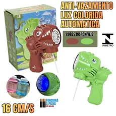 Máquina de Bolhas Infantil Dinossauro 16cm Com Luz Automática Antivazamento
