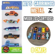 Kit 5 Carrinhos Colecionáveis Diecast Metal 8cm Infantil