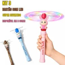 Kit 3 Bastão Luz LED Giratório com Hélice Brinquedo Infantil