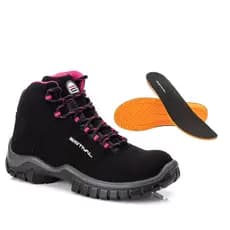 Bota De Segurança em Microfibra Preto e Rosa Estival Com Palmilha PU CA 44558