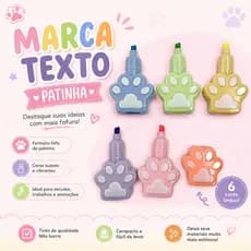 Marca Texto Patinha Colorido | Caneta Marca Texto Fofa Escolar | Formato de Patinha
