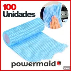 Pano Multiuso Tipo Perfex Para Limpeza 100 UN. Powermaid Grande 21x29 Rolo Picotado Reutilizável