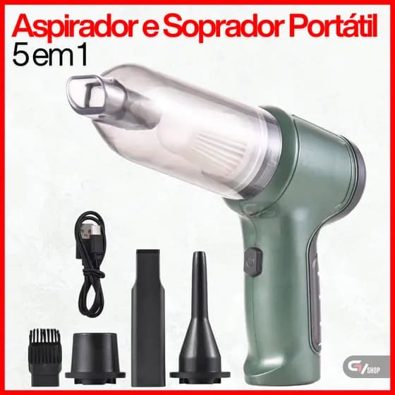 Mini Aspirador de Pó Portátil Automotivo Casa Sem Fio 5 em 1 Recarregável Potente