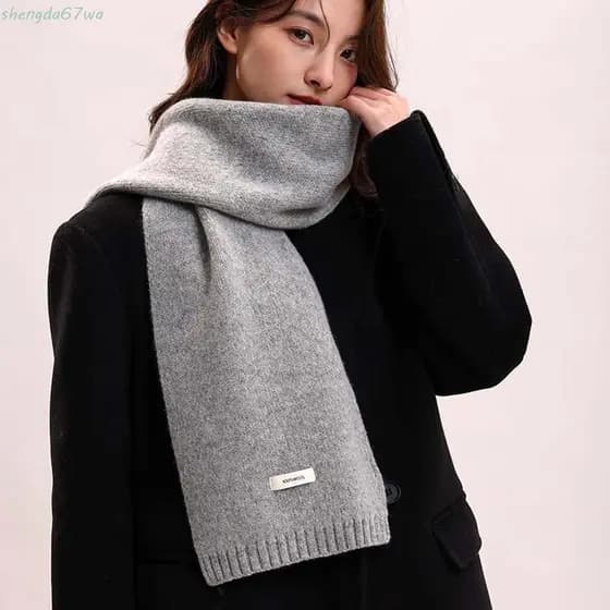 Cachecol de Cashmere Tricotado Shenda, Cachecol Longo e Grosso de Cor Sólida, Cachecol Quente de Inverno à Prova de Frio
