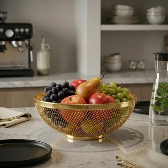 Fruteira de Bancada de 30cm Metal Aramado Preta ou Dourada Cesta Para Frutas Organizador De Cozinha