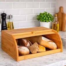 Porta Pão Bambu Cozinha Com Tampa Deslizante Armazena Pães Bolachas