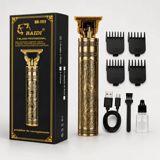 Aparador Barba Cabelo Dragão Dourado Recarregável