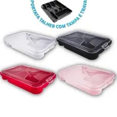 Porta Talheres Organizador de Gaveta 5 Divisórias com Tampa – Para Talheres e Utensílios de Cozinha