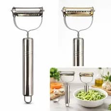 Descascador de Batatas e Legumes Fatiador Aço Inox Resistente Lâmina Dupla Fácil e Rápido de Usar