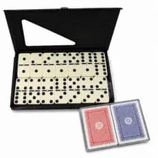 kit Jogos 2 Baralhos e Dominó 28 Peças Presente Diversão Lazer Viagem
