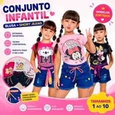 Conjunto infantil menina jeans conjunto jeans infantil conjunto short jeans conjunto personagem infantil feminina