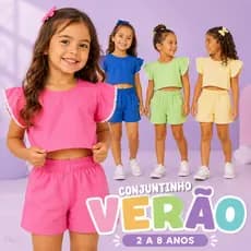 Conjunto Infantil Feminino Verão Blusinha com pelúcia  Short Confortável Conjuntinho menina e babado