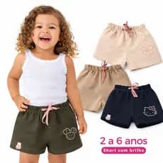 short menina infantil com brilho shortinho infantil blogueirinha Shorts Infantil Brim 2 a 6 Anos short hellokit birilho