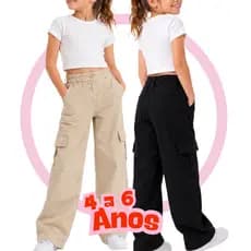Calça Cargo Infantil Feminina Sarja Premium Wide Leg  Bolsos Laterais Kids Blogueirinha 4 a 8 Anos
