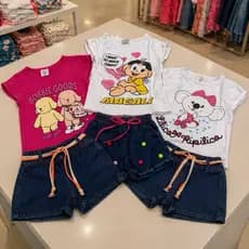 kit 3 Conjuntos infantil menina jeans conjunto jeans infantil conjunto short jeans conjunto personagem infantil feminina