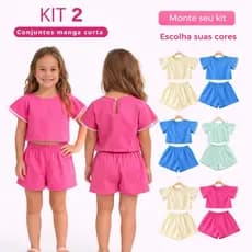 Kit 2 Conjuntos Infantil Feminino Verão Blusinha com pelúcia e Short Confortável Conjuntinho menina com babado