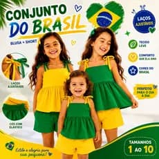 Conjunto Infantil menina Copa Brasil Babado Colorido Blusa e Short 2 a 8 Anos Meninas Conjunto alcinha brasil infantil