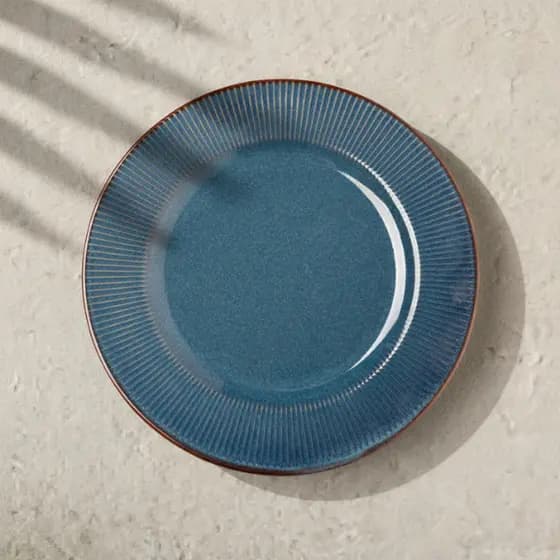 Prato De Jantar Lyor Linear Azul - Cerâmica 27cm Design Texturizado