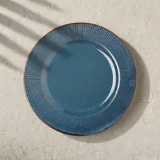 Prato De Jantar Lyor Linear Azul - Cerâmica 27cm Design Texturizado