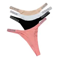 Kit 4 Calcinha Fio Dental Strass Love Secret Cores Variadas