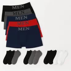 Kit 5 Cueca boxer E 6 Pares De Meia soquete lisa